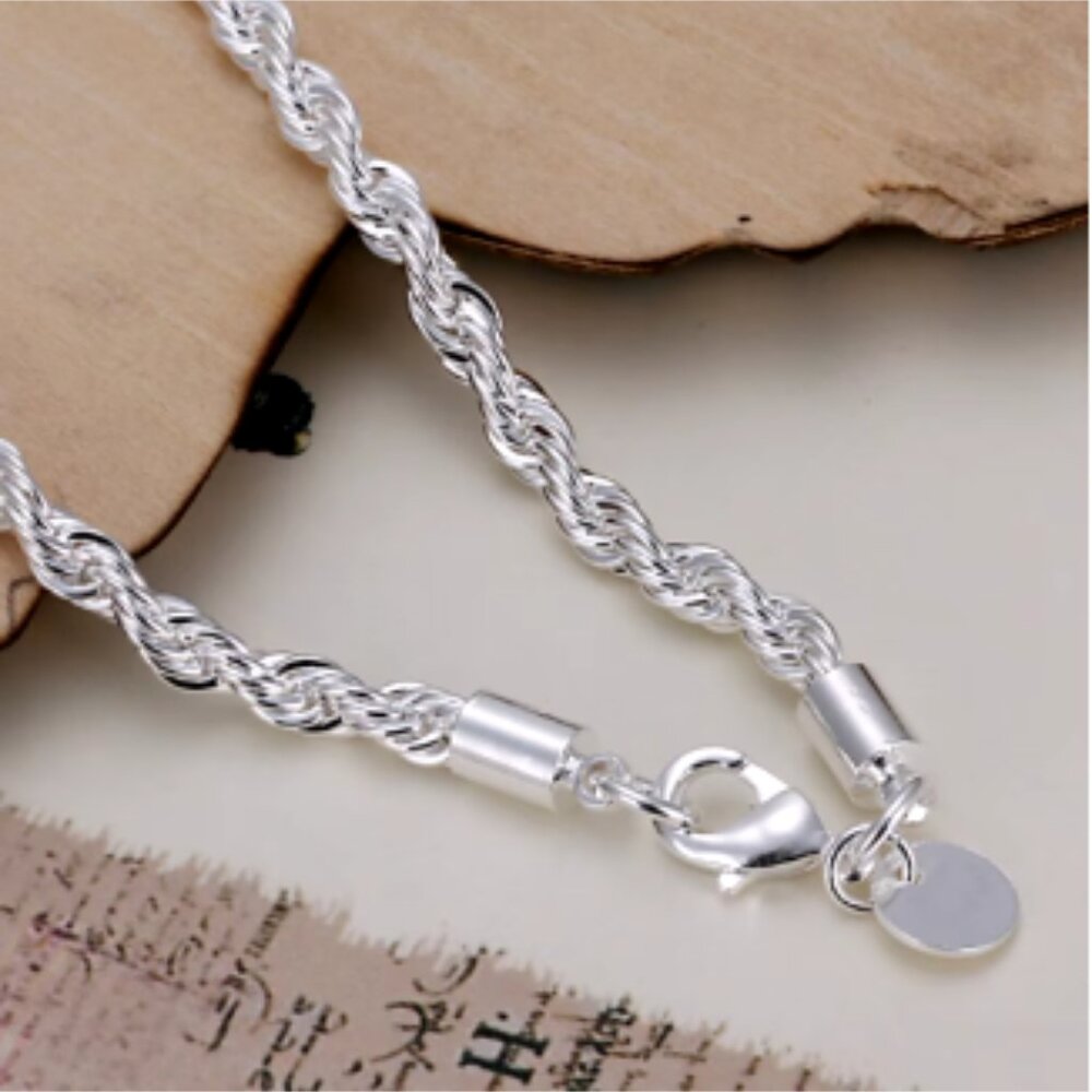 Super Shiny Silver Twisted Rope Bracelet NEW - Picture 2 of 4